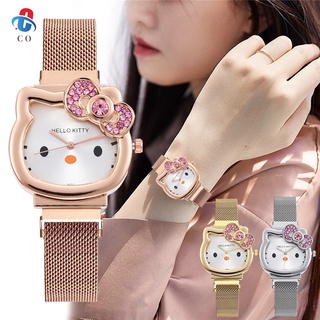 xyp reloj de cuarzo dorado para niños con correa de malla y reloj impermeable con kt cat para niñas (1)