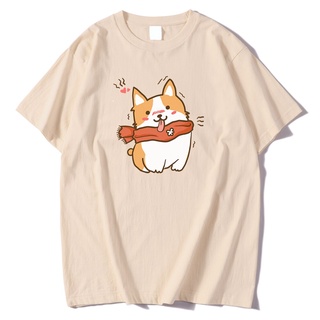 Gran tamaño para hombre camiseta transpirable suelta ropa lindo Corgi perro de dibujos animados Chic camisetas para hombre camisetas