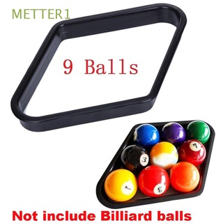 METTER1 - estante de billar (tamaño estándar, 15 bolas, soporte para mesa, accesorios de piscina, 9 bolas, posicionamiento de plástico, color negro, triángulo, marco Multicolor)