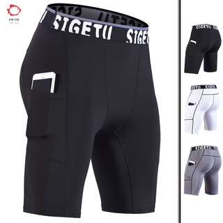 Pantalones cortos cortos para hombre con bolsillo de secado rápido elásticos deportivos de compresión gimnasio pantalones cortos de verano Fitness pantalones de chándal