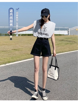 25-32 mujeres cintura alta pantalones cortos de mezclilla verano nuevo suelto todo-partido hyuna estilo pantalones vaqueros cortos de una línea de pantalones de las mujeres ropa (8)