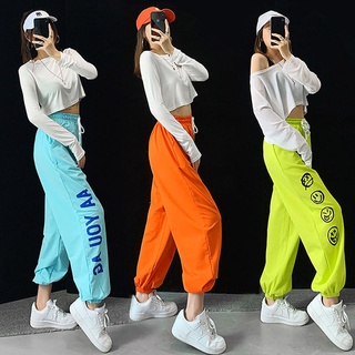 Pantalones de baile coloridos para mujer/pantalones deportivos sueltos de cintura alta hip hop jazz bailando