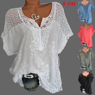 engfeimi Fashion Women Hollow Out Lace Short Sleeve Blouse Top Summer Casual T-Shirt