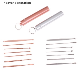 [heavendenotation] 7 unids/set de acero inoxidable espiral púas de oreja cuchara de eliminación de cera limpiador kit de herramientas