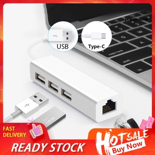 Portable USB/Type-C 3 USB2.0 Port Hub RJ45 Lan Network Card Ethernet Adapter