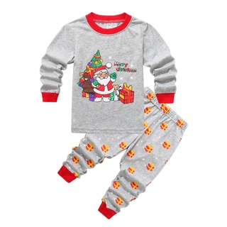 2pcs Nuevos Niños Navidad Casa Conjunto Pijamas Algodón Lycra Niño Niña Top + Pantalones (4)