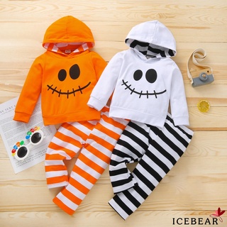 Ice-children Halloween juego de ropa de dos piezas, jersey con capucha de manga larga y pantalones estampados de rayas