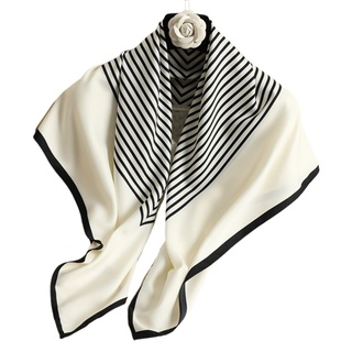 🔥 BVI 90x90cm Fashion Stripe Pattern Printed Scarf Women Silk Satin Hijab Scarf Luxury Square Shawl Headband Bandanas Turban (8)