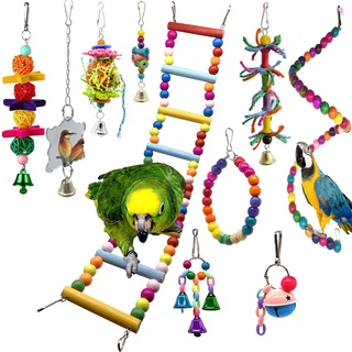 10 pzas juguetes para masticar pájaros juguetes para masticar percas colgantes con hamaca juguetes de campana para loro Lorikeets pájaros (6)