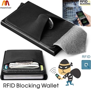 Mr cartera de aluminio con bolsillo trasero para hombre/tarjetero de tarjeta de identificación de efectivo/bloqueo RFID/cartera delgada de Metal