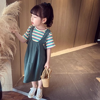 niñas verano dress2021new liguero falda de los niños de estilo coreano estilo occidental de color sólido hermosa falda para niñas pequeñas (1)