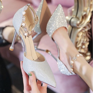 Zapatos de novia-Champagne zapatos de tacón alto, zapatos de boda, diseño sentido nicho, 2021 nuevo temperamento de gran tamaño diosa fan palabra con zapatos individuales
