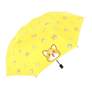 Moda de dibujos animados encantador perro Corgi paraguas para las mujeres UV impermeable paraguas sombrilla lluvia Manual plegable paraguas amarillo (2)
