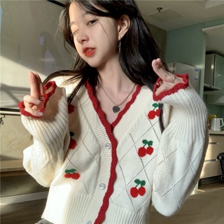 Otoño Nuevo Coreano V-Cuello Suéter De Las Mujeres Corto De Punto De Manga Larga Cardigan (1)