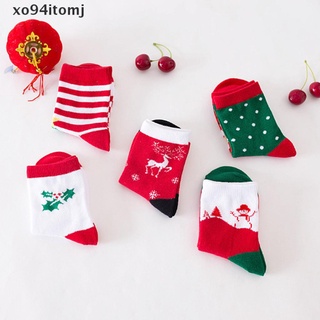 [mj] 5 pares de calcetines navideños 100% algodón/calcetines de invierno para niños/niñas/año nuevo a rayas/mantener caliente.