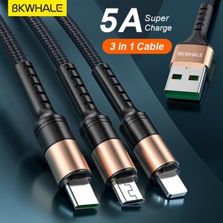 bkwhale 3 en 1 cable de carga usb 5a super rápido cable cargador tipo c/rayos iphone ios/android micro