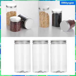 3x Wide-Mouth Clear Empty Plastic Ma-son Jars, Store Trail Mix, Seasonings, and Dry Snack, Spices, Nuts or Process Peanut Butter, Pickles, etc. (6)