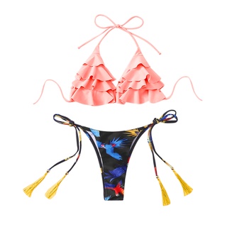 shein^_^ mujeres rayas push up corte alto cintura alta halter bikini conjunto de dos piezas traje de baño (3)