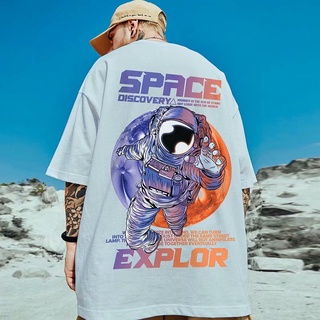 m-8xl el nuevo verano de cinco puntos de manga corta cosmonaut patrón de impresión parejas todo-partido suelto camiseta