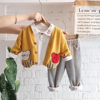 Traje de tres piezas de moda para bebés, primavera y otoño, suéter delgado para niños2021Nueva ropa de otoño para niños traje de moda (3)