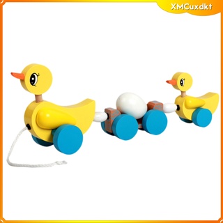 Yellow Duck Pull-Along Wooden Toy, Bright Colors for Toddler Baby Walker