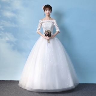 vestido de novia 2021 verano nuevo coreano off-hombro novia boda más el tamaño de encaje adelgazar mangas largas vestido de novia