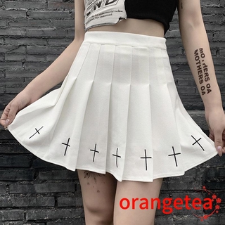 ort-mujer cintura alta gótico punk mini faldas, señoras cruz patrón mini falda plisada (1)