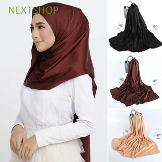 NEXTSHOP 180x70cm Smooth Muslim Hijab for Women Tudung Headscarf Satin Shawl Silk Material Solid Color Matte Effect Breathable Women Scarf/Multicolor