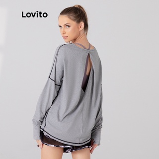 Lovito Sporty liso corte rápido camiseta L05046 (gris) (1)