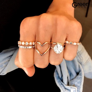 (anillo) 5 piezas de diamantes de imitación con incrustaciones de corazón hueco banda delgada anillo de dedo joyería regalo