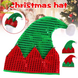 Sombrero de elfo de navidad sombreros de Santa con lentejuelas para navidad fiesta disfraz de año nuevo accesorio rojo/verde