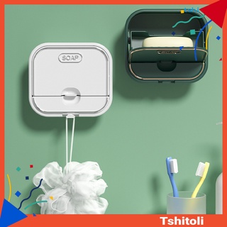 [TS] Jabonera de moda decorativa creativa montado en la pared caja de jabón con tapa estante de drenaje para el hogar