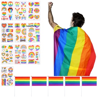 [kacomeis] pcs gay lesbian pride rainbow set lgbt rainbow bandera con bandera de mano arco iris gyjx