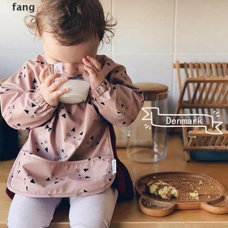 fang bebé niño manga larga bufanda impermeable arte smock alimentación babero delantal bolsillo.