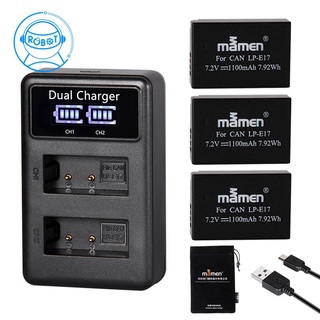 Mamen 3Pcs 1100MAh LP-E17 LPE17 LP E17 Digital Camera Battery +USB LCD Dual Charger for Canon M3 M5 M6 Kiss X8I 750D 760D T6I T6S 800D