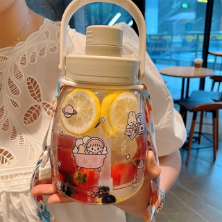 1100ml plastic straw water cup female large capacity portable strap big belly cup outdoor sports water bottle ex