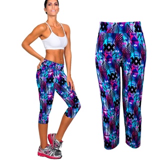 cintura alta fitness yoga deporte pantalones impreso estiramiento recortado leggings pp/m