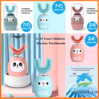 3 velocidades niños cepillo de dientes eléctrico en forma de U para 2-15 años de edad niños automático de dibujos animados impermeable (1)