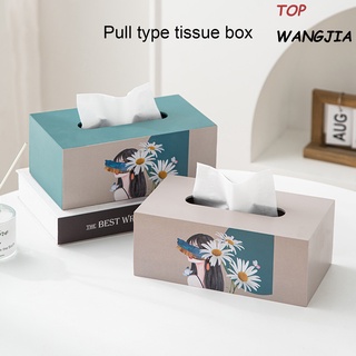 TOP ® Delicate Tissue Boxes Printed Wood Universal Portable Napkin Holders for Office