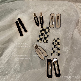 inswave chessboard plaid barrettes duckbill clip lateral bang clip negro y blanco cuadros pelo clip lateral clip retro fringe accesorio