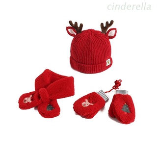 Cind niño niños navidad 3 piezas Beanie sombrero de felpa larga bufanda guantes conjunto lindo reno Antlers de punto gorra bebé invierno cuello caliente manoplas regalo de navidad