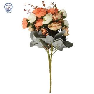 21 cabezas de tela de seda artificial flores de rosas hojas falsas ramo de boda decoración del hogar, naranja