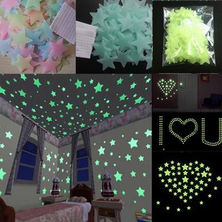 100 unids/lote 3d estrellas que brillan en la oscuridad pegatinas de pared luminosas fluorescentes pegatinas de pared para dormitorio de niños