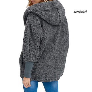 Wt invierno esponjoso manga larga Color sólido abrigo con capucha de gran tamaño caliente mujeres Outwear (9)
