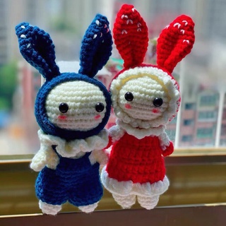 paquete de material de muñeca tejida a mano de ganchillo lana diy de dibujos animados muñeca de regalo casero colgante pareja conejo