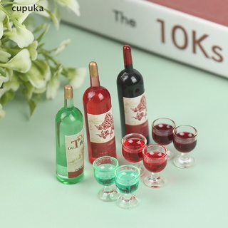 cupuka 3 unids/set 1/12 casa de muñecas miniatura simulación botella de vino modelo de copa de vino juguetes co