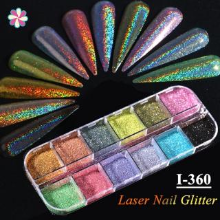 Láser holográfico plata azul uñas Glitter polvo DIY verano encanto pigmento cromo uñas polvo copos arte consejos accesorios YD