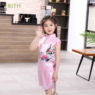 frith slim niño vestidos de niños vestido tradicional cheongsam vestido qipao pavo real lindo dulce sin mangas estilo chino ropa de verano/multicolor