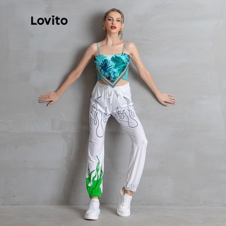 Lovito Sporty Fire Print pantalones con cordón L05037 (verde) (2)