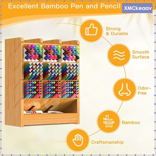 1pc organizador de bolígrafos de bambú titular de la pluma para el hogar bolígrafos marcadores arte suministros (9)